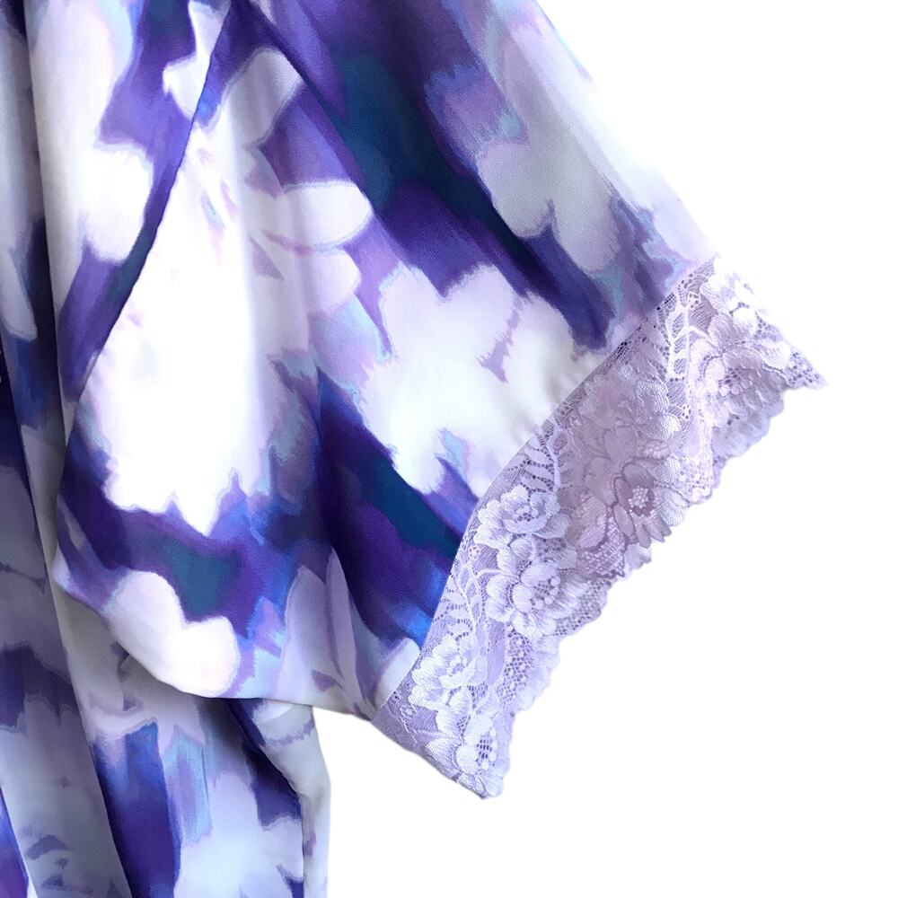 Linea Donatella Purple Floral Robe Size L XL Open Kimono Dressing Gown Lace - Picture 5 of 15